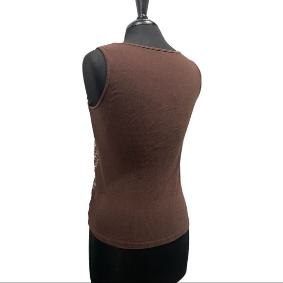 𝅺michael Michael Kors Brown Ribbed Sequin Tank Top Sz M - Picture 7 of 13